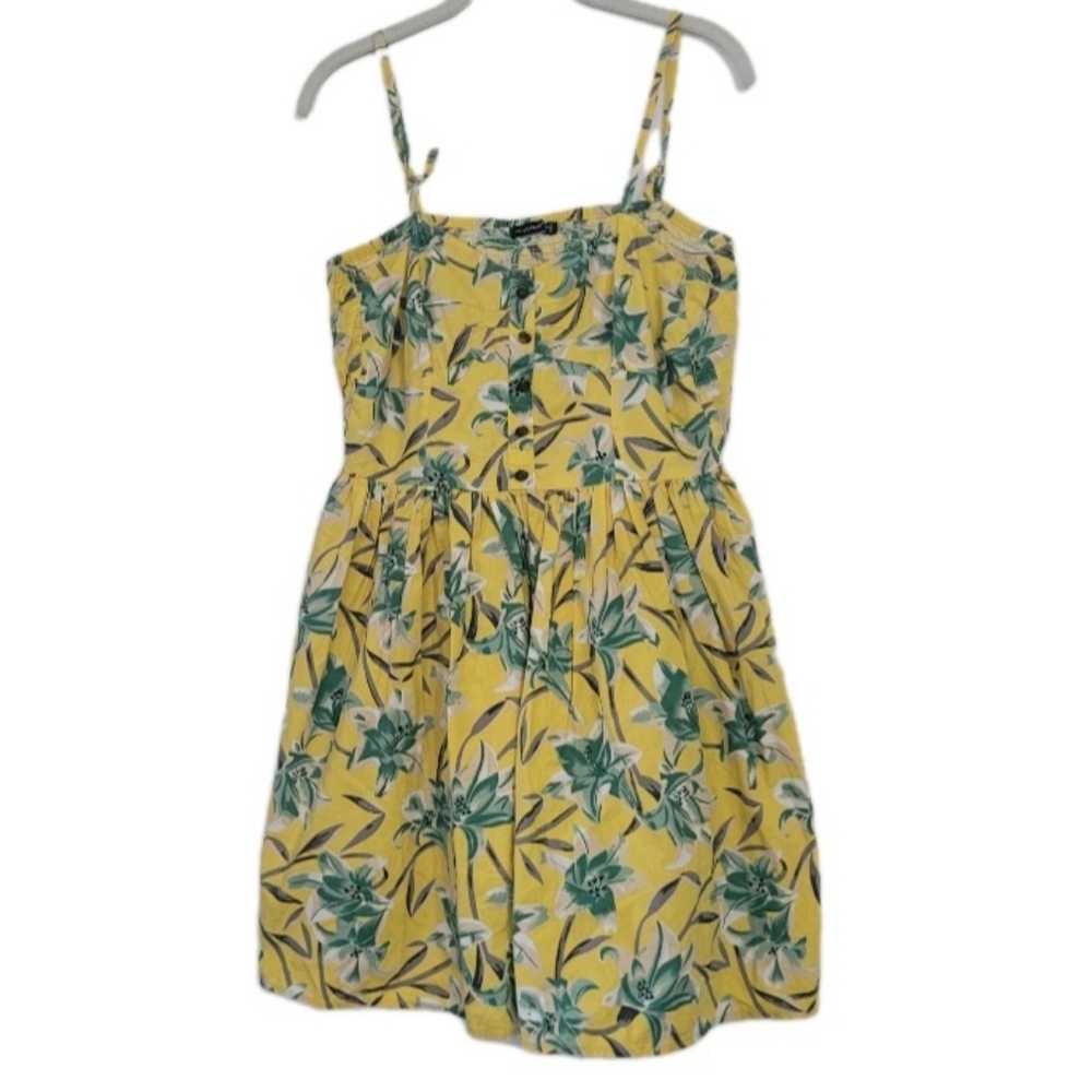 atmosphere Yellow Green Floral Mini Dress Smocked Fairy Boho Tropical Breathable